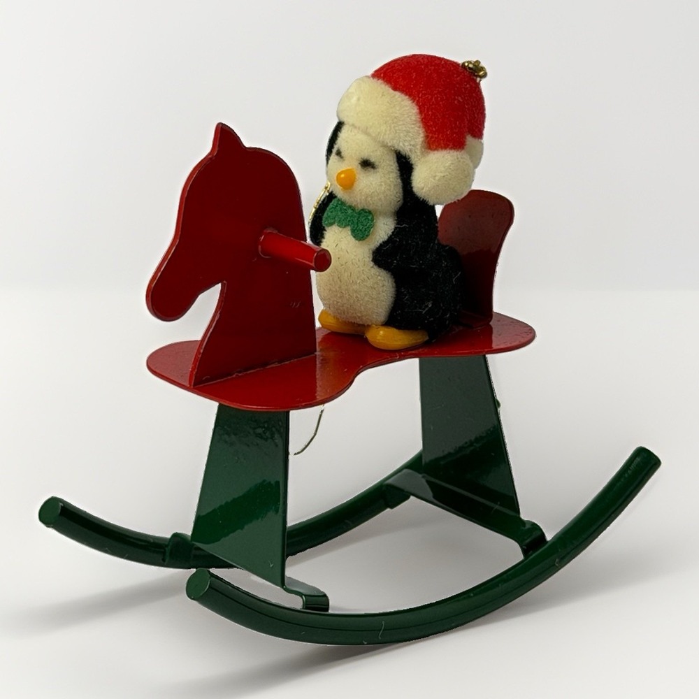 Avon Jolly Penguin On Rocking Horse Christmas Ornament 3"
